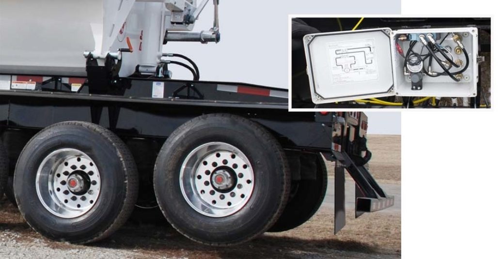 Lift axle and control box for side dump trailer